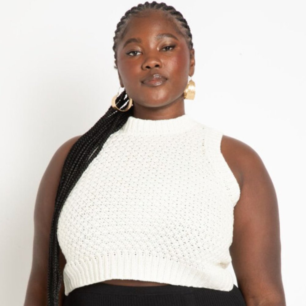 SALE! NEW Eloquii White Cropped Knitted Crochet Tank Vest NWT 14/16 (M)